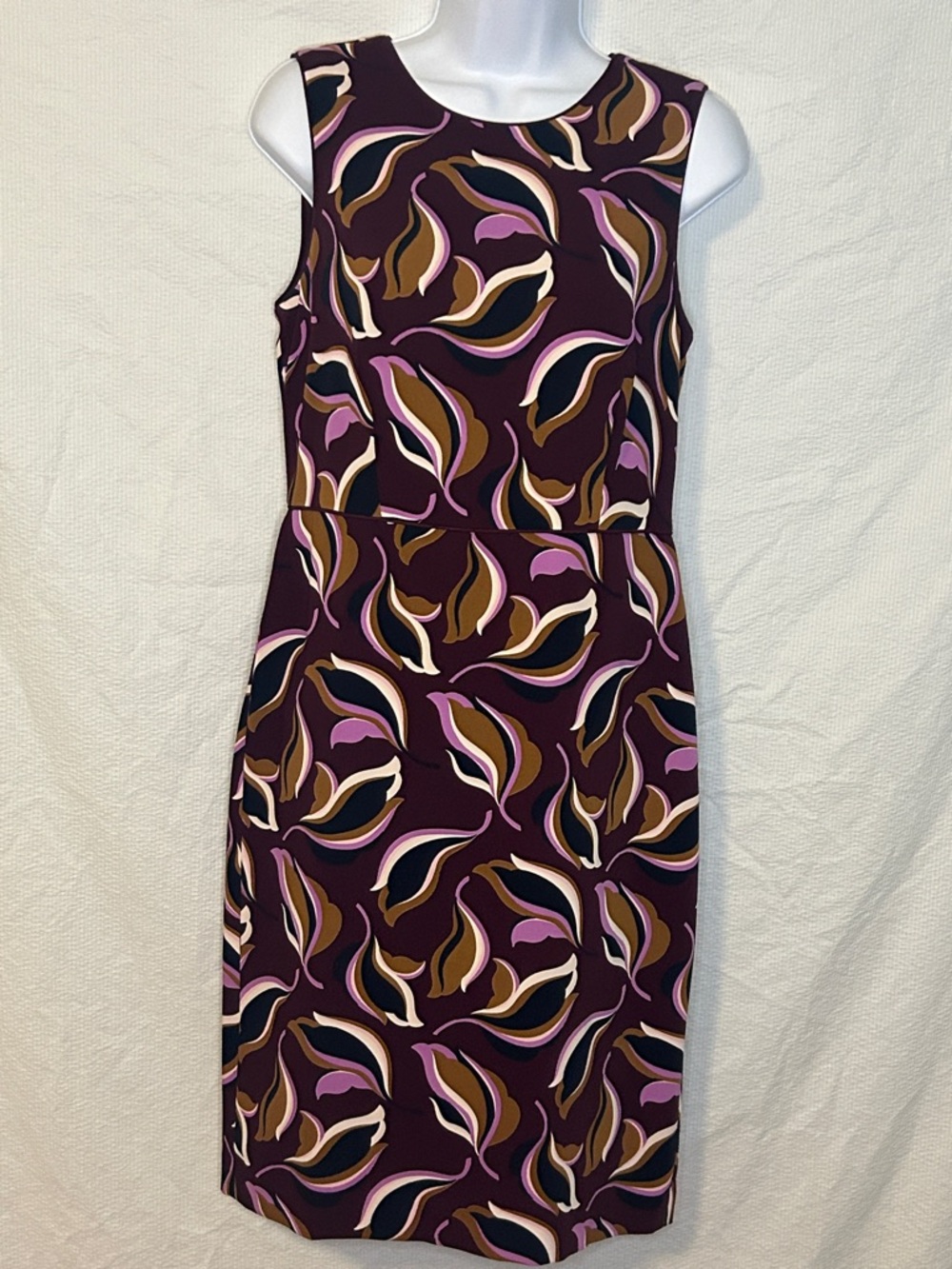 Ann Taylor Purple Leaf Print Sheath Dress, Size 4
